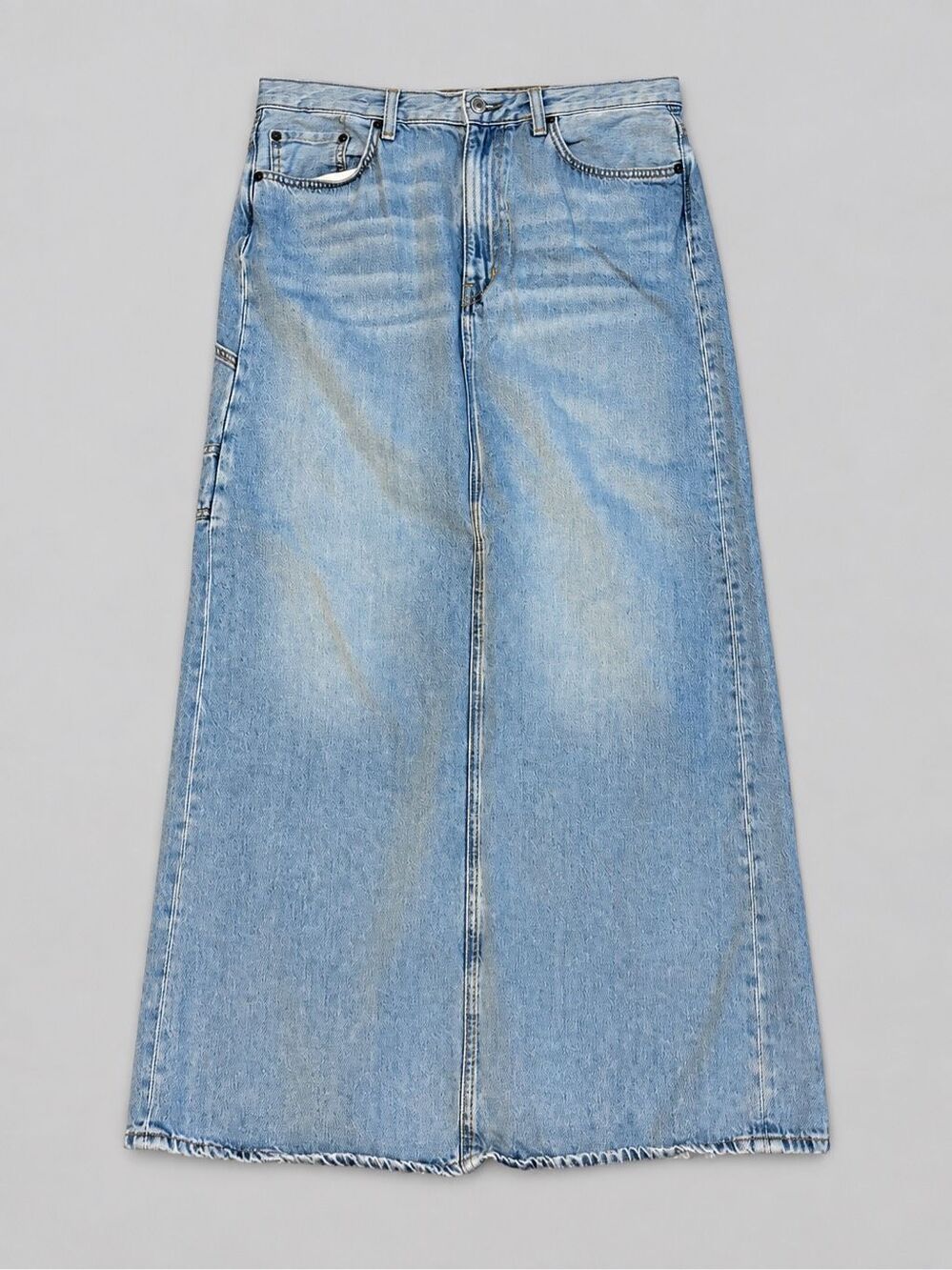 COS Minimalist Denim Maxi Skirt Light Blue Wmβs 10 Cotton Lyocell Back Slit Y2K